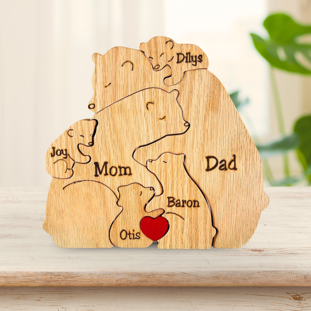 Puzzle en bois personnalisé : Famille Ours