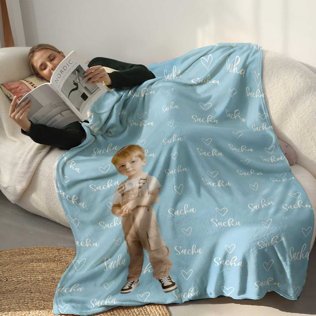 Couverture personnalisée avec nom et photo - Cadeau pour la famille - Couverture personnalisée