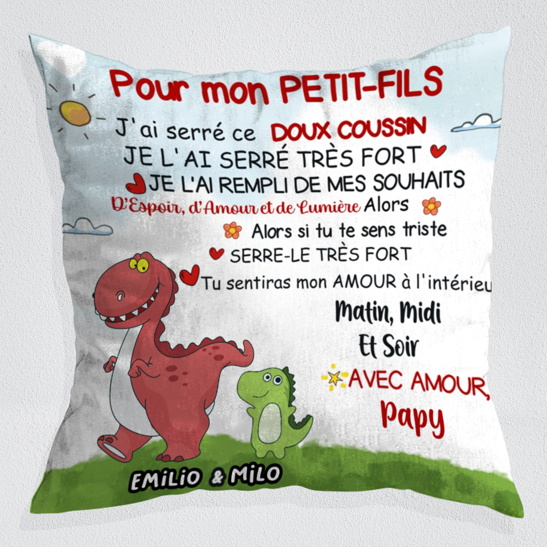 Pour mon Petit-fils/ma Petite-fille - Coussin Dinosaure Personnalisé Premium™