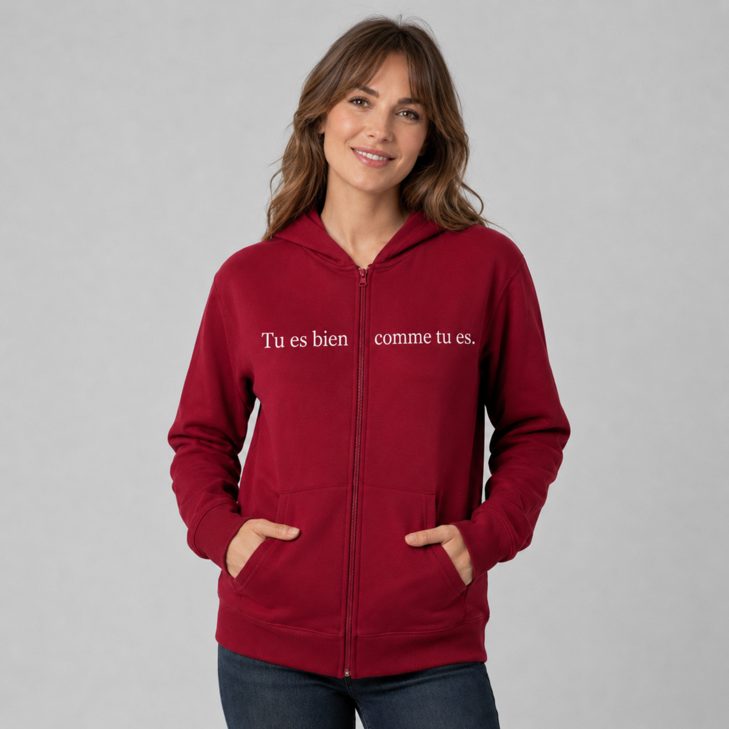 Hoodie zippé Tu es bien comme tu es
