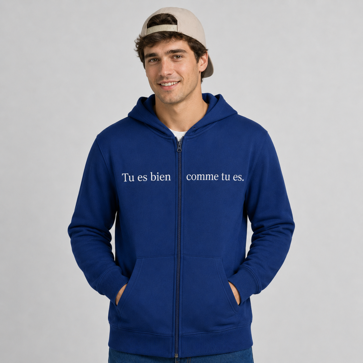 Hoodie zippé Tu es bien comme tu es