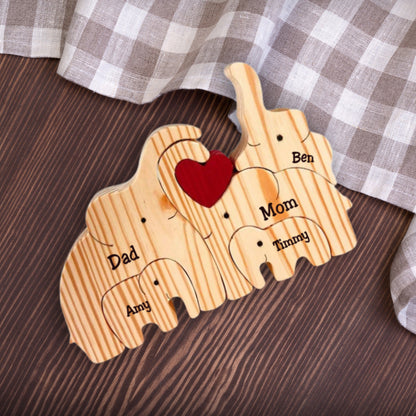 Puzzle éléphant - Cadeau pour la Famille - Puzzle en bois personnalisé