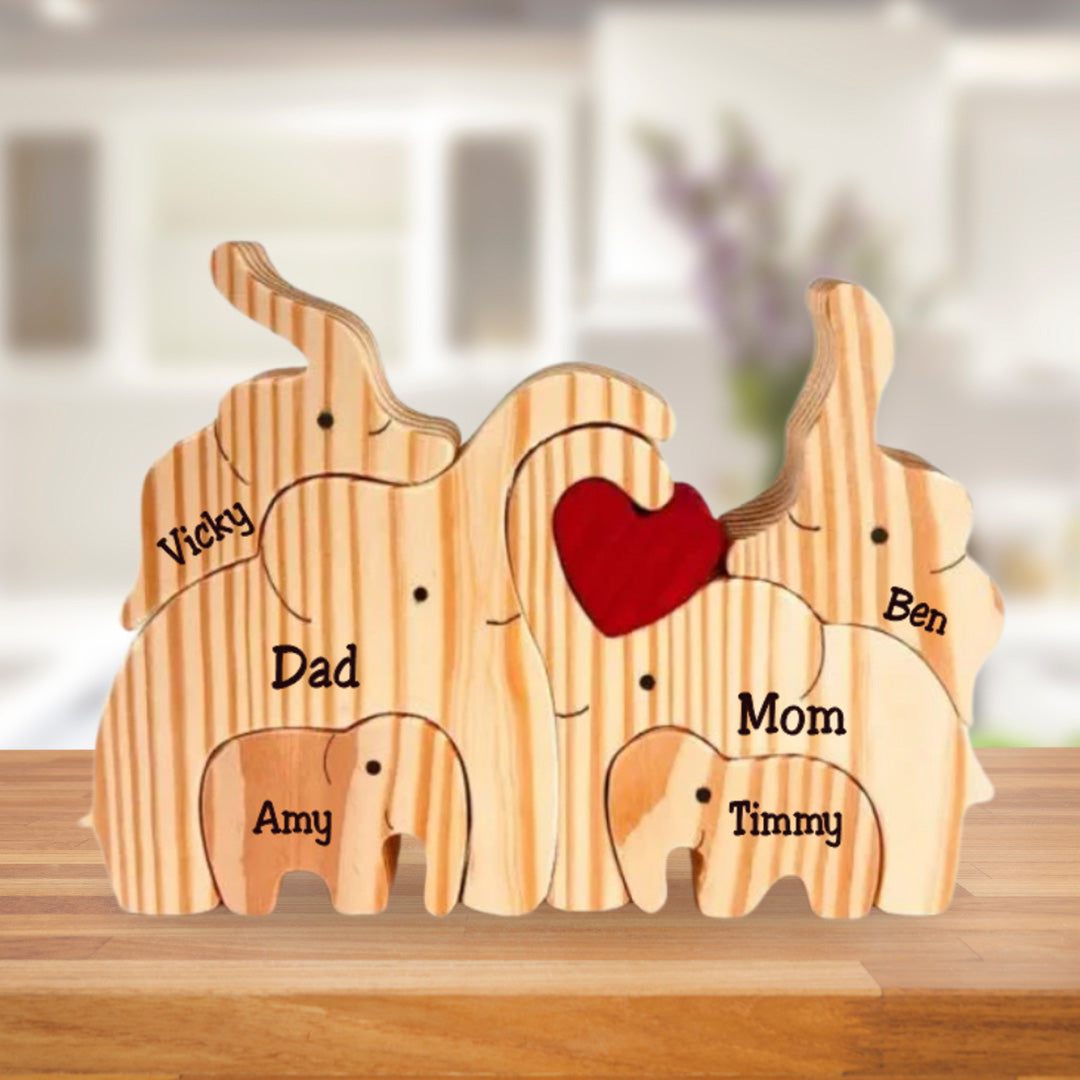 Puzzle éléphant - Cadeau pour la Famille - Puzzle en bois personnalisé