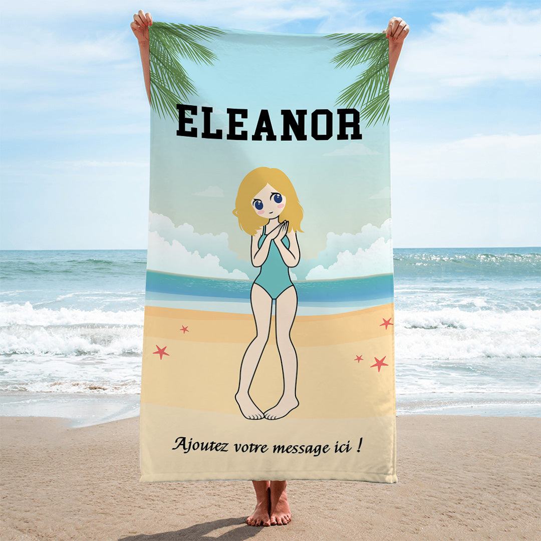 À la plage – Serviette de plage premium personnalisée pour elle™