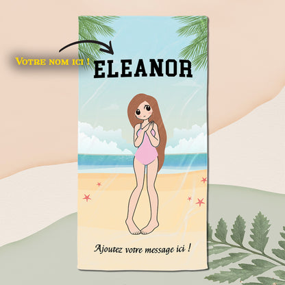 À la plage – Serviette de plage premium personnalisée pour elle™